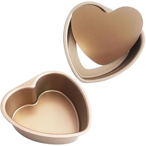Proshopping Heart Shape Cake Pan 6 Inch Removable Bottom, Gold Heart Cake Pans for Baking, Valentine, Birthdays, Wedding Anniversary - Carbon Steel, 2 Sets Cover