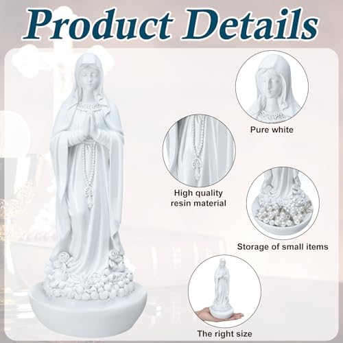 Image of Wonderjune Our Lady of Lourdes Statue Figurine 8'' Bright Ivory Virgin Mary Statue Blessed Catholic Mother Mary Garden Figure Resin Stone Tabletop Rosary Holder Home Office Religious Gifts(Classic)