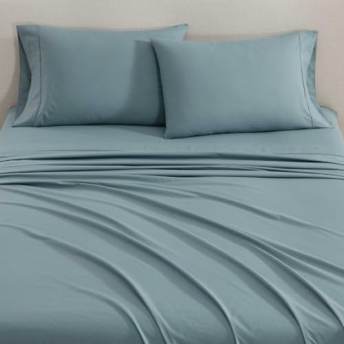 Image of Martha Stewart - Cotton Percale King Sheet Set with Pillowcases | 100% Cotton Percale, Crisp & Breathable, Fits Up to 17-Inch Mattresses, Includes Flat Sheet, Fitted Sheet & 2 Pillowcases