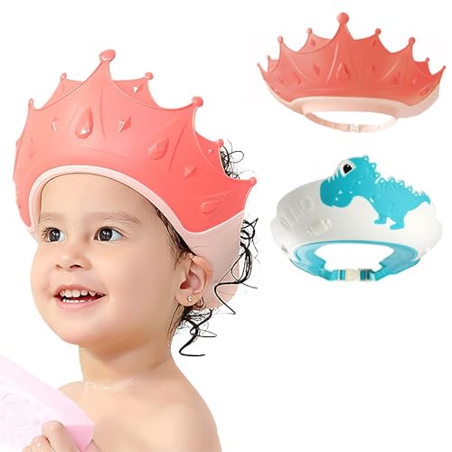 FUNUPUP Gorro Ducha Niños, 2 piezas Sombrero Baño Bebé, Ajustable Visera Baño Niños, Gorro Champu Bebé, Gorra Ducha Bebé Impermeable, Visera Baño Bebé