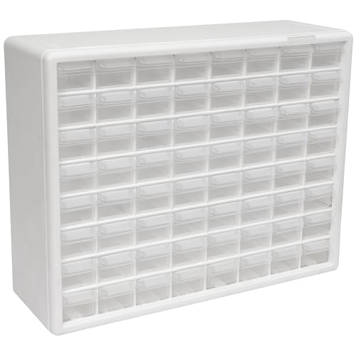 Akro-Mils 64-Drawer Plastic Drawer Storage Cabinet for Garage Organization, Bead Organizer, Building Bricks Storage, Teacher Toolbox, Makeup Organizer, 20' W x 6' D x 16' H, 10164 White