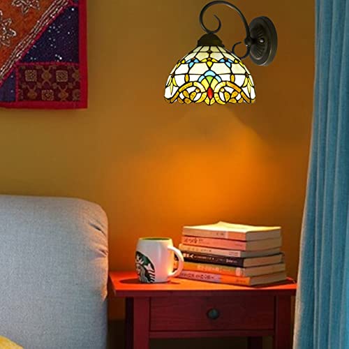 GAUUA Tiffany Wall Sconce in Stile Vittoriano, 8 Pollici di Larghezza di Vetro Colorato Decorazione della Luce per La Camera da Letto Scala Bagno Agriturismo Soggiorno, Lampada Barocca Mediterranea