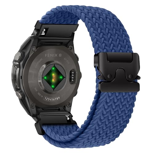 Nylon Braided Loop Watch Band for Garmin Tactix 8 47mm/Descent G2/Garmin Fenix 8/Fenix E 47mm/Fenix 7/7 Pro/Fenix 6/6 Pro, Secure Parachute-Style Buckle Strap for Garmin QuickFit 22 mm, Blue