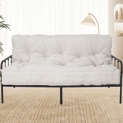 KOZIDO 8 Full Size Futon Mattress Sofa Bed Extra Thick Foldable Floor Mattress Shredded Foam Filling for Adults/Teens/Pets with No Assembly Needed - Beige(Frame Not Included)