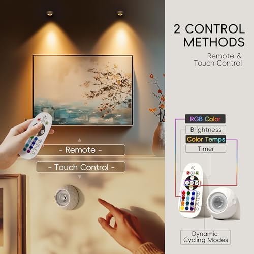 Anhay Rechargeable Picture Lights for Wall, 3 Pack Magnetic Picture Display Lights with Remote, Dimmable LED Light, 3 Color Temps & 12 RGB Colors for Artwork, Posters, Portraits & Display Decor — view 2