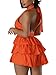 hibshaby Women's Halter Deep V Neck Boho Romper Backless Ruffle Sexy Mini Dress Short Jumpsuit Orange