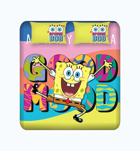 Image of Sassoon Spongebob Squarepants Digital Printed 100% Cotton Bedsheet with 2 Pillow Covers in 300TC
