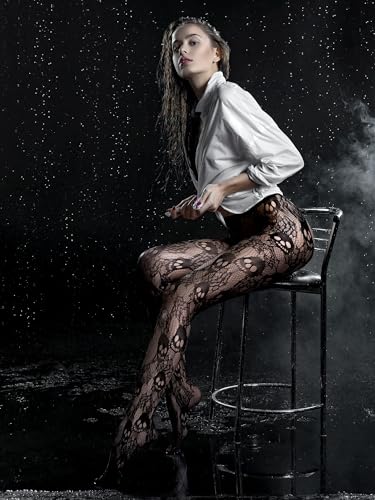 Ramede 6 Pairs Halloween Fishnet Stockings Women Lace Tights Patterned Fishnet Thigh High Waist Goth Leggings Tight Pantyhose2