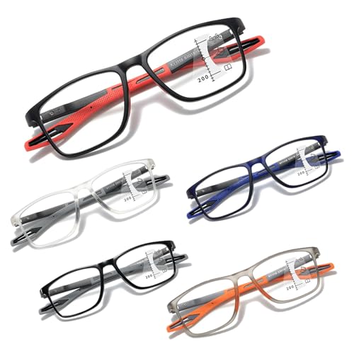 Gafas de Presbicia Progresivas Fotocromáticas Inteligentes Deportivas, Gafas Lectura de Luz Anti-azul de Moda, Montura de TR90 Flexible, Bisagras de Resorte Anti(Black red,2.5 x)