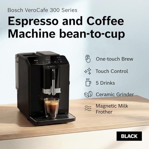 Image of Bosch 300 Series Fully Auto Espresso Machine with Grinder and Steam Wand | Touch Control Panel, Large Bean Capacity - Easy Clean, Maintenance - Barista Quality Super Coffee Maker for One-Touch Drinks