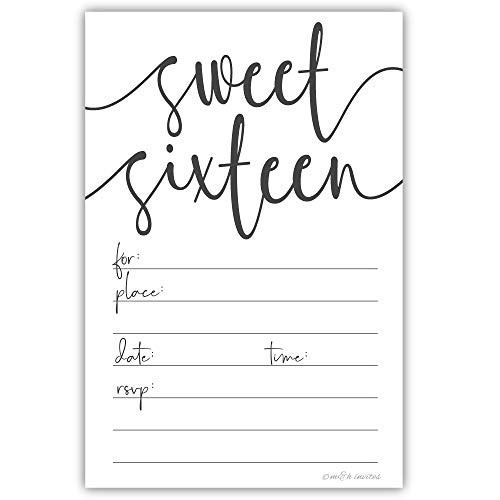 Classic Script Sweet 16 Birthday Invitations (20 Count) With Envelopes - Party Invites