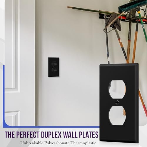 Image of ENERLITES Duplex Receptacle Outlet Wall Plate, Electrical Outlet Cover, Gloss Finish, Mid-Size 1-Gang 4.88 inch x 3.11 inch, Unbreakable Polycarbonate Thermoplastic, UL Listed, 8821M-BK, Black