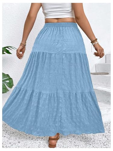 MakeMeChic Women's Plus Size Summer Maxi Skirt Cowboy Chic Tiered Ruffle Hem Flowy Long Skirts2