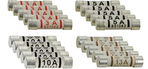 20 x Mixed Electrical Ceramic Household Domestic Mains Plug Top Fuses 3A 5A 10A 13A | ZETMET
