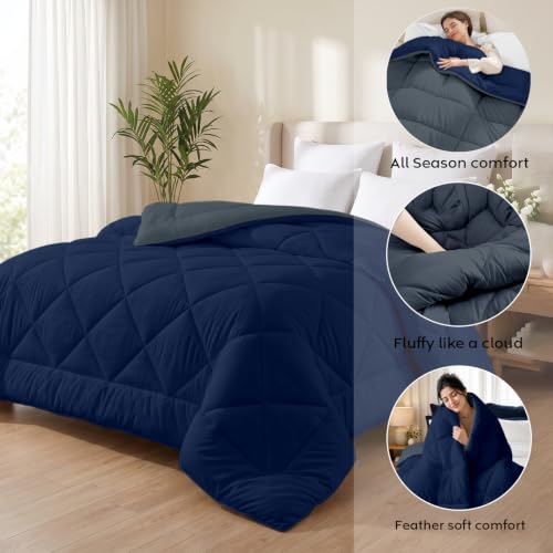 Image of AYKA Reversible Comforter 220 GSM Microfiber Reversible AC Comforter /Blanket for Winter /Quilt /Duvets for King Size Double Bed Comforter (NavyBlue & Charcoal, Single)