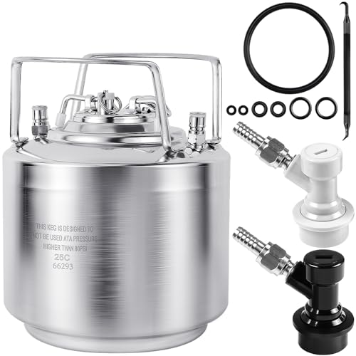 MRbrew New 1.6 Gallon Ball Lock Keg, Stainless Steel Beer Keg with Two Ball Lock Keg Fittings &...