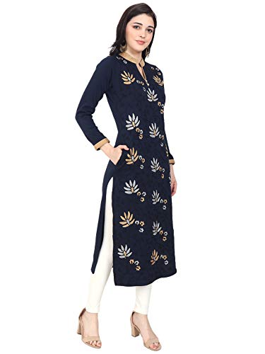 Image of Rosary Women's Winter Wear Embroidered Warm Woolen Straight Full Sleeve Kurti with Pockets