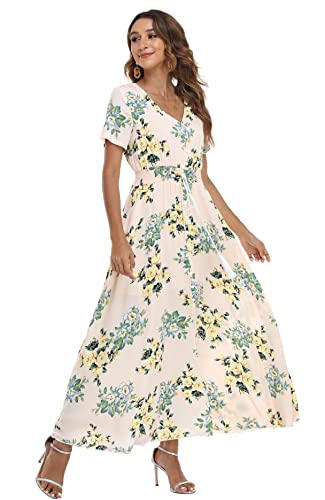 Image of VintageClothing Women's Floral Maxi Dresses Boho Button Up Split Summer Casual Long Dress Beach Party Dress