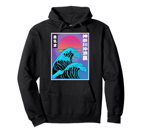 Great Wave Kanagawa Retro Japanese 90s Vaporwave Aesthetic Pullover Hoodie