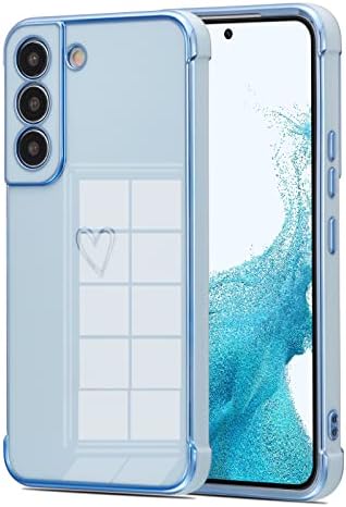 DEFBSC Compatible with Samsung Galaxy S22 Case, Fashion Cute Love Heart Shape Plating Edge Silicone Case Shockproof Soft TPU Back Cover Protective Case with Heart Pattern - Pink
