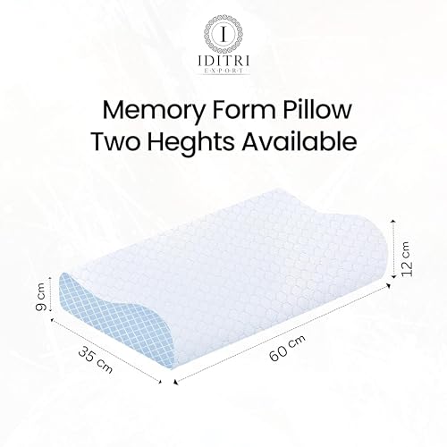 Image of Orthopedic Memory Foam Pillow with 9 cm and 12 cm Heights, Cervical Contour for Neck and Shoulder Relief, Breathable Jacquard Cover, Sky, 60 x 35 cm Ergonomic Bedding Sleep Aid Support