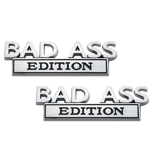Image of 2Pc Bad Ass Edition Emblem 3D Badge Stickers with Double Tape for Cars, Trucks, Motorcycles, Boats (Chrome Black)