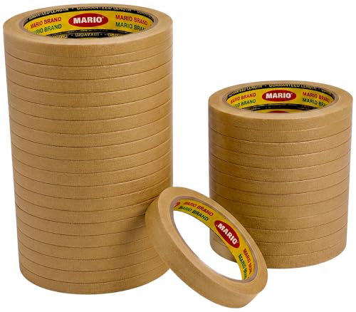 Image of Mario Brown Masking Tape - 20 Meter Length, 6mm Width - High Strength Tape for Fine Detail Painting & Craft Work - Clean Removal - Pack of 24 Rolls