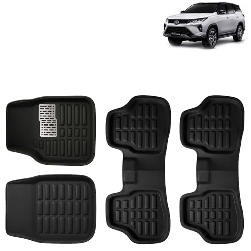 Image of KINGSWAY Accessories Premium 3D Car Floor Mats Only Compatible with Toyota Fortuner Year 2021 to 2025 All Model, Set of 4, 100% Waterproof Tray Shape PVC 3D Car Foot Mats Anti-Slip Car Mat, Black