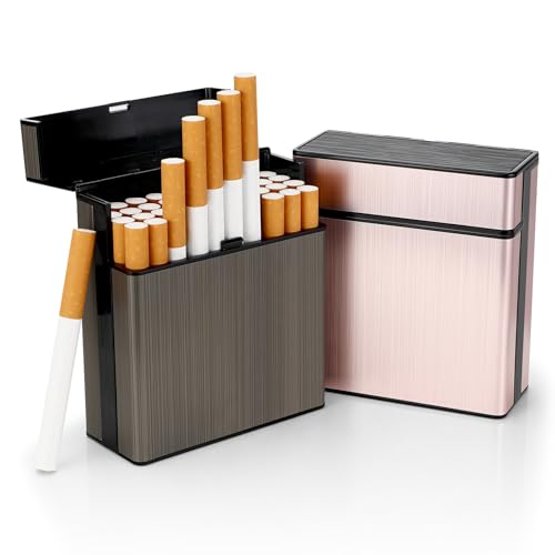 Tapvai 2er-Pack Zigarettenetui Zigarettenbox Metall mit Schnappverschluss und Trennungsdesign Zigaretten Kasten Herren für 40 Zigaretten Metall Zigarettenetui aus Aluminium (Schwarz Pink)
