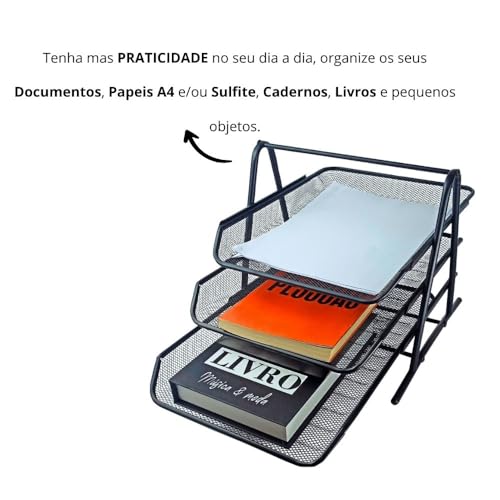 Bandeja Organizadora Tripla de Papel Documentos para Mesa de Escritório Kit 8un - Markys Store