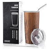 Sivaphe 20 oz Tumbler with Lid and Straw Stainless Steel Travel Coffee Mug Power Coated Thermal Cup for Men and Women Wood Grain