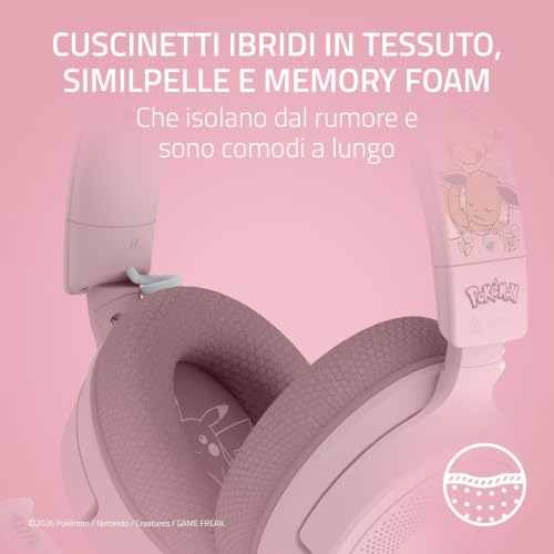 Kraken V4 X Pokémon Pikachu & Eevee - Cuffie da gioco con cavo USB - Driver TriForce da 40 mm - Microfono cardioide retrattile - Audio surround - Chroma RGB - Cuffia gaming - Immagine 4