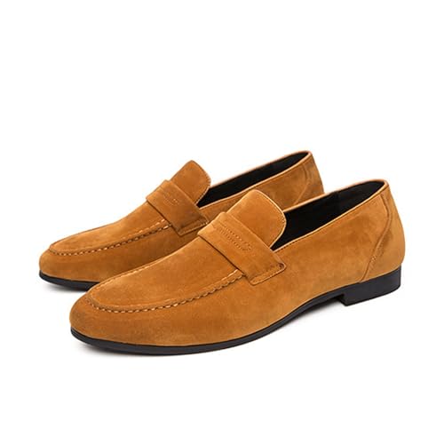 Men's Suede Handmade Low Heel Loafers Fashion Lightweight Round Toe Slip-On Flat Dress Mocassins Leisure Driving Business Penny Loafer4