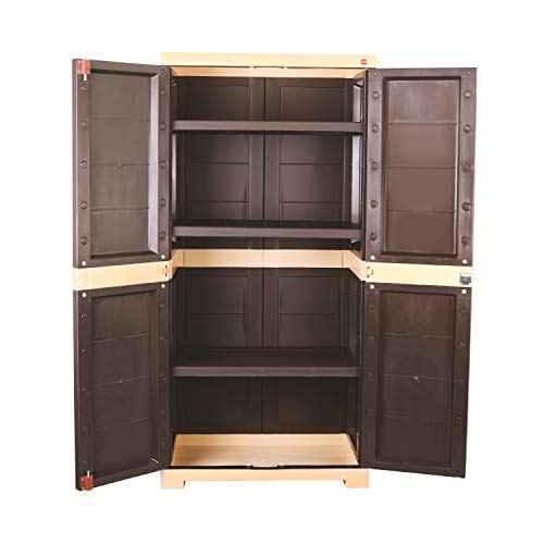 Image of Cello Novelty Big Bookshelf, Brown & Beige | 2 Dustproof Doors | Space Saving Cupboard | Plastic Book Shelf | Multipurpose Book Shelf for Home, Office | Book Organizer for Library