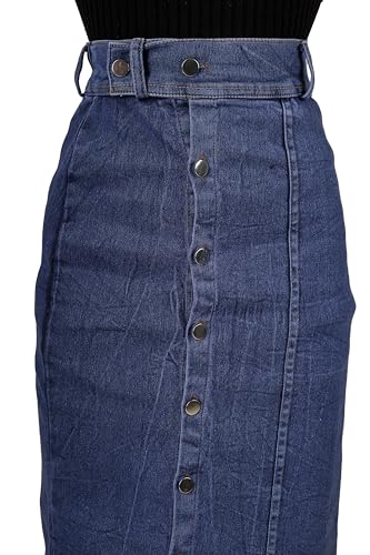 Image of Western Straight Stylish Comfortable Long Two Button Up Slit Dobby Denim Skirt for Women & Girls