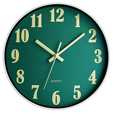 Night Light Wall Clock, 12 Inch Silent Non-Ticking Wall Clocks, Large Luminous Function Numbers and Hands, Battery Operated Decorative Wall Clock for Kitchen, Office, Living Room (Green) Cover