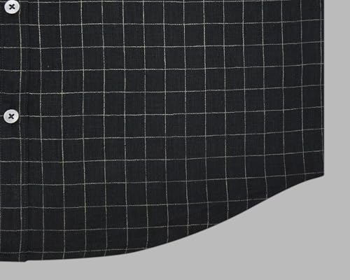 Image of GHPC Cotton Linen Checkered Half Sleeves Regular Fit Formal Shirt for Men