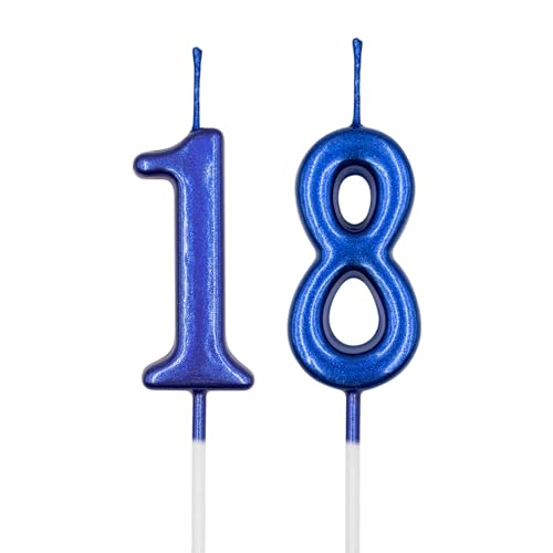 18th & 81st Birthday Candles, Blue Number 18 81 Candle for Cake, Happy Birthday Cake Topper Decoration for Birthday Anniversary Celebration Party Supplies