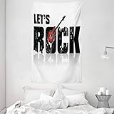 ABAKUHAUS Gitarre Wandteppich & Tagesdecke, Lassen Sie Uns schaukeln Grunge Fun aus Weiches Mikrofaser Stoff Waschbar ohne Verblassen Digitaldruck, 140 x 230 cm,Rubin Schwarz Weiß