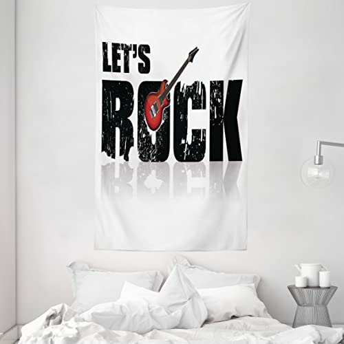 ABAKUHAUS Gitarre Wandteppich & Tagesdecke, Lassen Sie Uns schaukeln Grunge Fun aus Weiches Mikrofaser Stoff Waschbar ohne Verblassen Digitaldruck, 140 x 230 cm,Rubin Schwarz Weiß