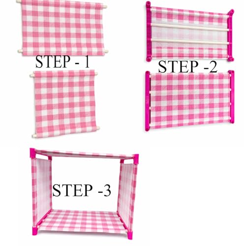 Image of Bumusty 5-Tier Shoe Rack, Pink Gingham Pattern, Fabric Storage Organizer, Space Saving Design Multipurpose Foldable Storage Rack, Bookshelf (5 Layer with Cover)