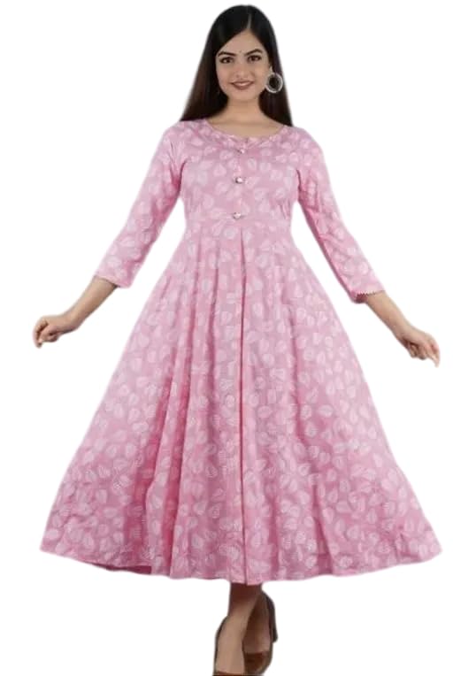 Raj Fashion Women's 3/4th Sleeves Round Neck Floral Printed Calf Length Flared Ethnic Gown-picture-22
