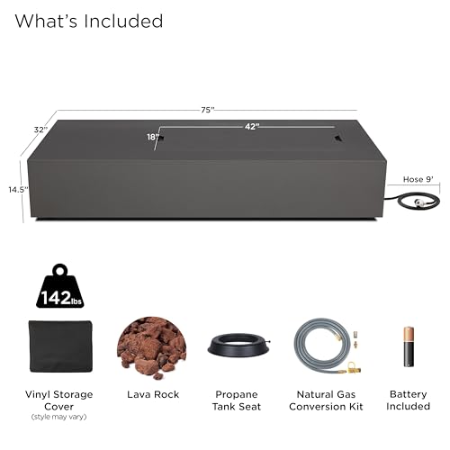 Image of Real Flame Aegean 72in Rectangle Propane or Natural Gas Fire Pit Table, 65,000 BTU, Powder-Coated Steel, Push-Button Ignition, CSA Certified, Stainless Steel Burner with Lid (Weathered Slate)