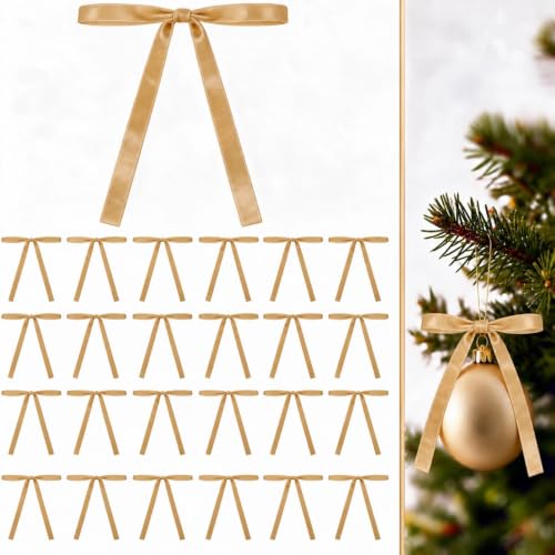 24 Ornements Nœuds Noël Velours Décor Sapin, 5 x 7 po, Beige