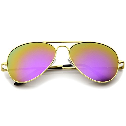 zeroUV Classic Metal Frame Spring Hinges Color Mirror Lens Aviator Sunglasses 56mm
