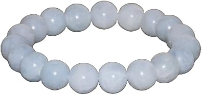 Natural Blue Calcite Gemstone round 10mm smooth 7inch Beads Stretchble bracelet crystal healing energy stone bracelet for Women & Men Adjustable Size
