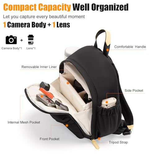 Cwatcun Camera Backpack Bag Small for Women,Fashion DSLR Camera Bag with Tripod Strap Laptop Compartment and Padded Dividers Lightweight Photograhy Cute Backpack Case for Cameras Accessories - Thumbnail 3