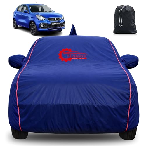 Image of 100% Waterproof Car Cover for Maruti Suzuki Celerio 2014-2020 Model | All-Weather, Dustproof & UV Protection | Heavy-Duty 3-Layer Fabric | Custom Fit with Mirror & Antenna Pocket | Navy Blue