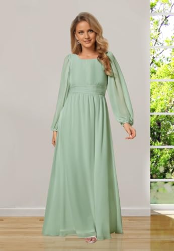 Junior Bridesmaid Dresses for Wedding Chiffon Long Sleeve Flower Girl Dresses A Line Party Dress JBD1043