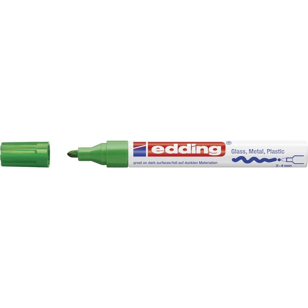 edding 750 marcador de tinta opaca brillante - verde - 1 rotulador - punta redonda 2-4 mm - rotulador brillante efecto lacado para vidrio, piedras, madera, plástico, papel - color permanente